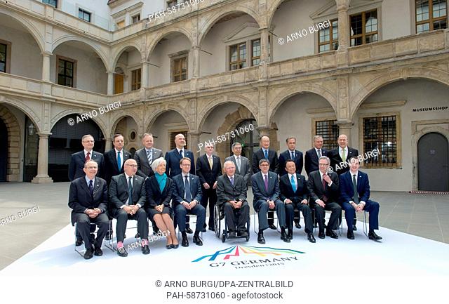 A group photo at the G7 meeting of Finance Ministers in the Royal Palace in Dresden,  Germany, 28 May 2015. Italian Minister, Pier Carlo Padoan (1st Row L-R)