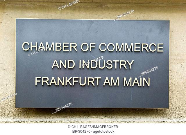 Signboard, Chamber of Commerce and Industry, Frankfurt, Hesse, Germany