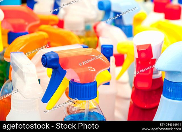 colorful plastic caps for detergents , shampoos and liquid soaps