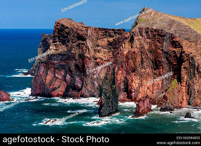 Cliffs at St Lawrence Madeira showing unusual vertical rock formation
