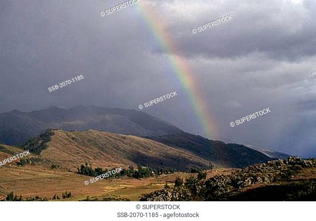 Rainbow over mountains, Sacred Valley, Peru
