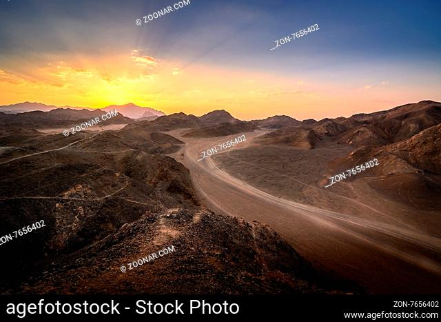 In the picture the Egyptian desert rocks at sunset