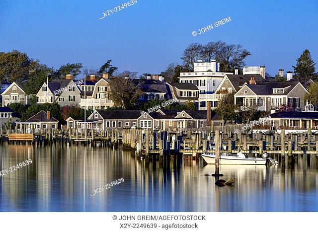 Edgartown harbor and homes, Martha's Vineyard, Massachusetts, USA