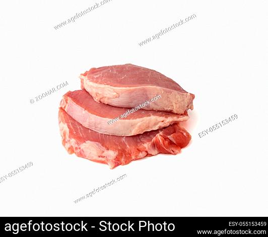 stack of raw pork, tenderloin isolated on a white background, barbecue ingredient