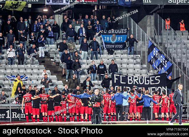 Club's players celebrate after the return game between Danish AGF Aarhus and Belgian soccer team Club Brugge, in the second qualifying round of the UEFA Europa...