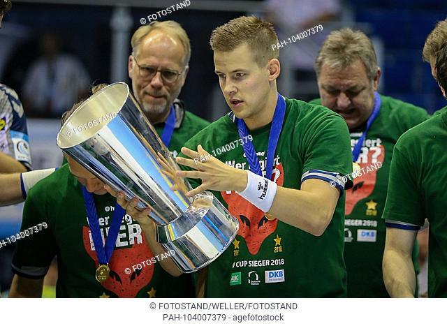 Magdeburg, Germany May 20, 2018: EHF Cup Finals - Final - 17/18 - Saint Raphael Var. Fuechse Berlin Bjarki Mar Elisson (Fuechse Berlin) #with the EHF Cup final...