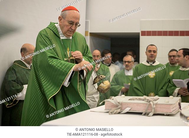 Cardinal Agostino Vallini attend the mass for the closing of the Holy Door of Charity at Don Luigi Di Liegro Hostel, Rome, 11/12/2016