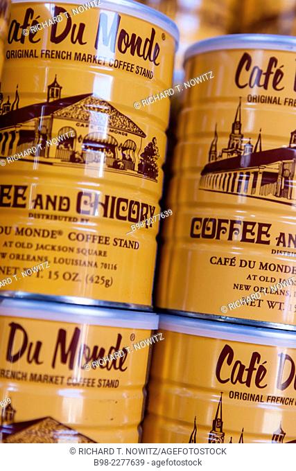 Cans of Du Monde Coffee, famous for being flavored with Chickory