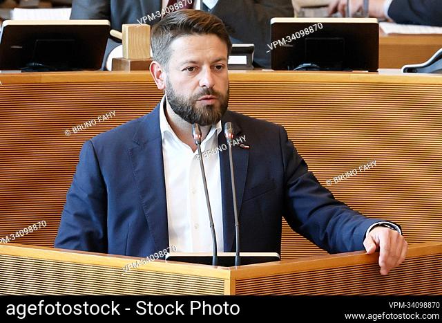 cdH's Julien Matagne pictured during a plenary session of the Walloon Parliament in Namur, Wednesday 20 April 2022. BELGA PHOTO BRUNO FAHY