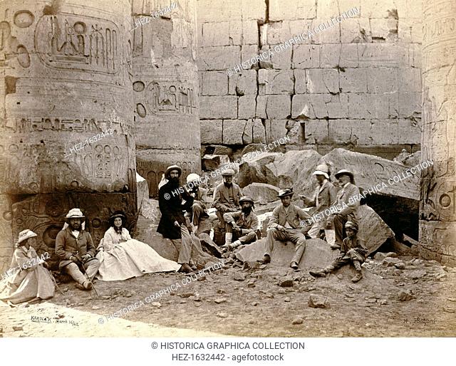Group photograph in the Hall of Columns, Karnak, Egypt, 1862