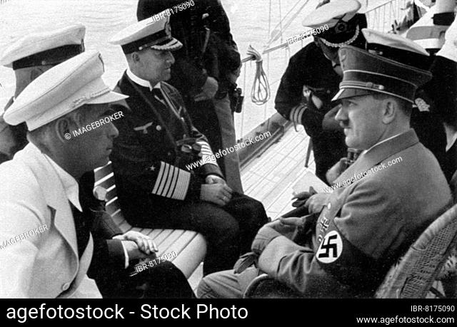 Sailing, Adolf Hitler accompanied by the Commander of the Kriegsmarine and the Reichsführer on board the station yacht Nixe at the Olympic sailing regattas on...