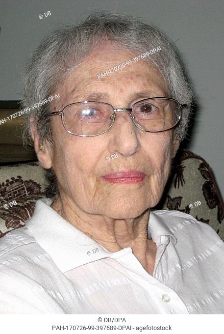 FILE - File picture dated 16 July 2009 showing Margaret Lambert, formerly known as Gretel Bergmann, pictured in her house in New York