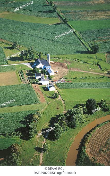 Aerial view of an Amish farm in Lancaster County - Pennsylvania, United States of America