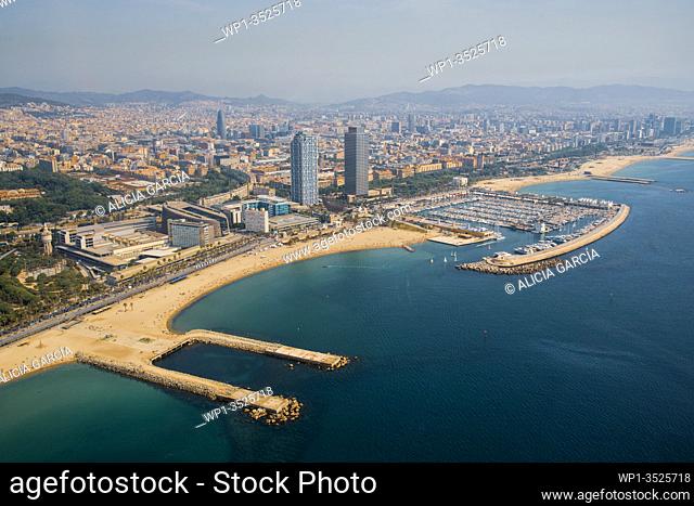 Aerial view of the olympic port of barcelona