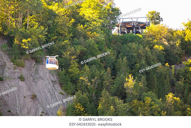 Cable Cars Crossing Montmorency Falls near Quebec City, Quebec, Canada
