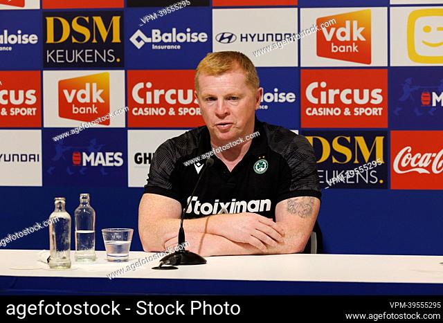 Omonia's head coach Neil Lennon pictured during a press conference of Cypriot soccer club Omonia Nicosia, Wednesday 17 August 2022 in Gent