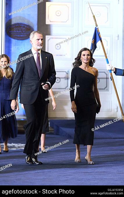 King Felipe VI of Spain, Queen Letizia of Spain leave the Campoamor Theatre for the Ceremony during Princess of Asturias Awards 2023 on October 20