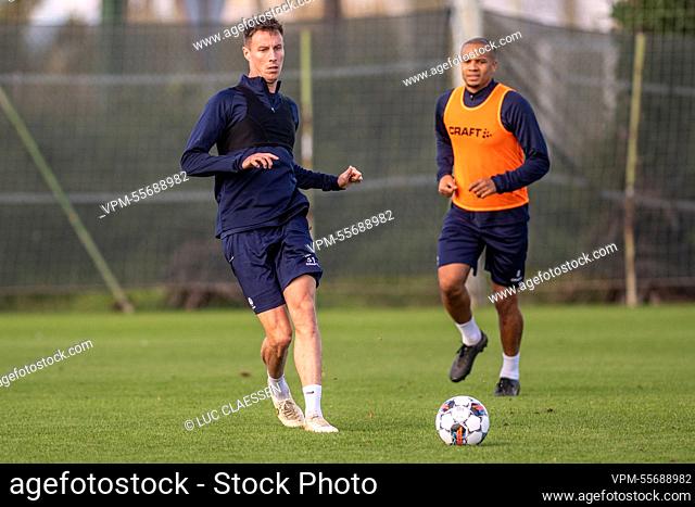 Gent's Bruno Godeau pictured in action during a training session at the winter training camp of Belgian first division soccer team KAA Gent in Oliva, Spain