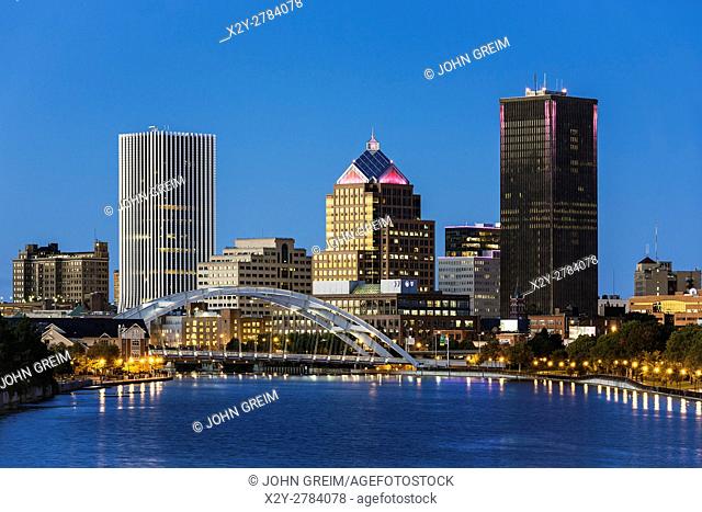 City skyline and the Genesee River, Rochester, New York, USA