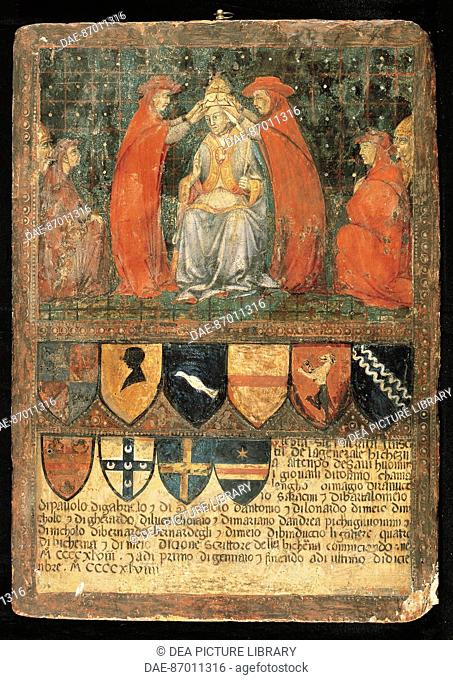 Italy - 15th century. Biccherna's panel with the crowning of Pope Niccolò V.  Siena, Archivio Di Stato Di Siena National Archive)