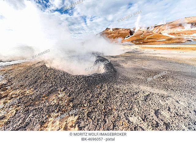 Steaming hot springs, geothermal area Hverarönd, also Hverir or Namaskard, Northern Iceland, Iceland