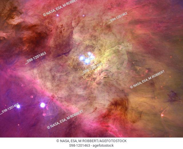 Packed into the centre of this region are bright lights of the Trapezium stars, the four heftiest stars in the Orion Nebula  Ultraviolet light unleashed by...