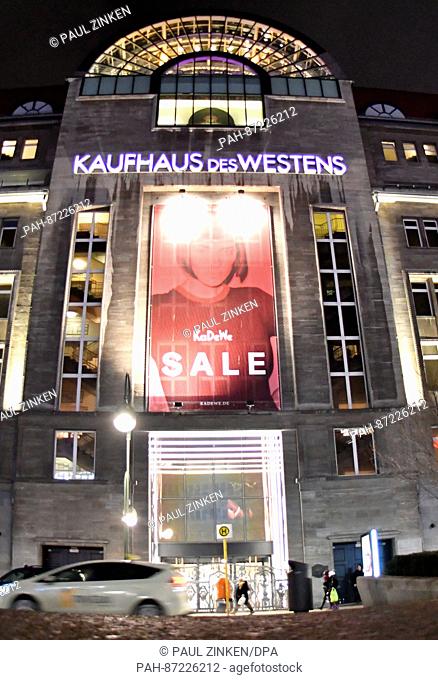 View of the brightly illuminated 'Kaufhaus des Westens' (lit. 'Department store of the West', KaDeWe) during the evening in Berlin, Germany, 14 January 2017