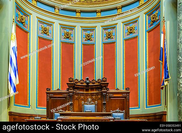MONTEVIDEO, URUGUAY, OCTOBER - 2018 - Empty chamber of senators at legislative palace of uruguay