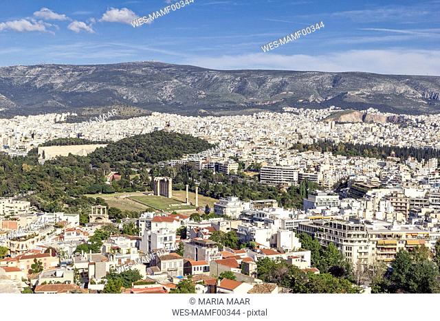 Greece, Athens, view on Olympieion and Panathenaic Stadium