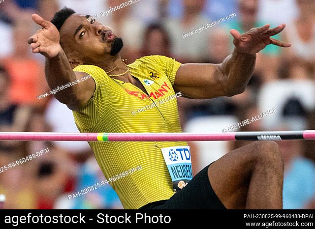 25 August 2023, Hungary, Budapest: Athletics: World Championship, Decathlon, Men, High Jump, at the National Athletics Center