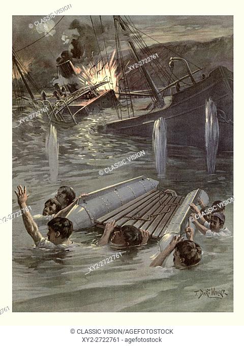 Assistant Naval Constructor, Lieutenant Richmond Pearson Hobson's attempt to sink the collier USS Merrimac in the entrance to Santiago harbor