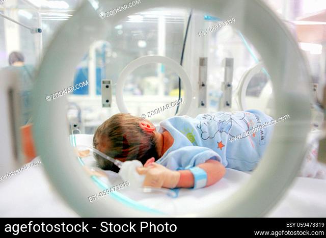 SLIVEN, BULGARIA - January 21, 2012: Newborn baby in hospital