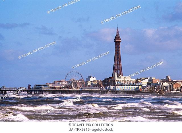 England, Lancashire, Blackpool, Blackpool Tower and Seafront Skyline