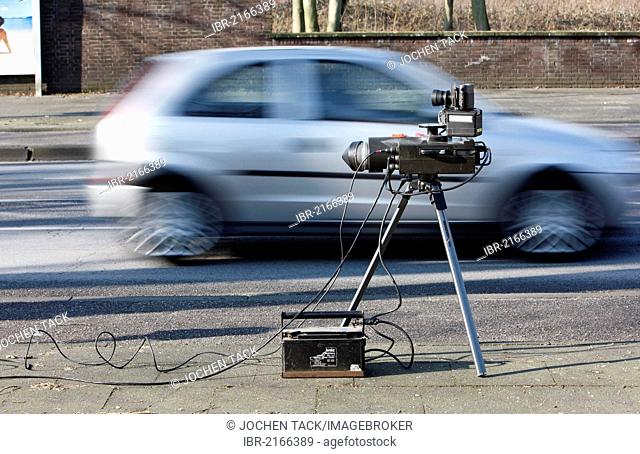 Radar speed equipment being used by the police, photocall, speed check marathon of the police in North Rhine-Westphalia on 10 February 2012