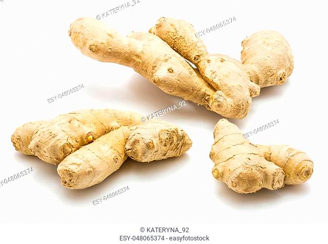 Three ginger rhizome isolated on white background