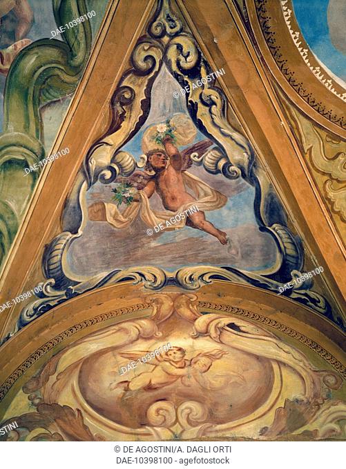 Frescoed ceiling in Villa Strozzi, Gonzaga, Lombardy, Italy. Detail