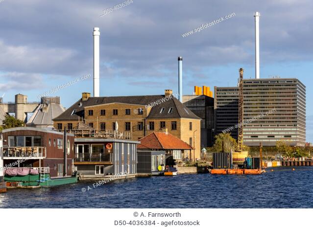 Copenhagen, Denmark Houseboats on Reffen island in the harbor