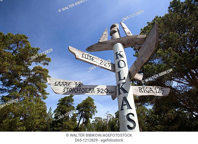 Latvia, Western Latvia, Kurzeme Region, Cape Kolka, Kolkasrags, Kolka, Slitere National Park, signage