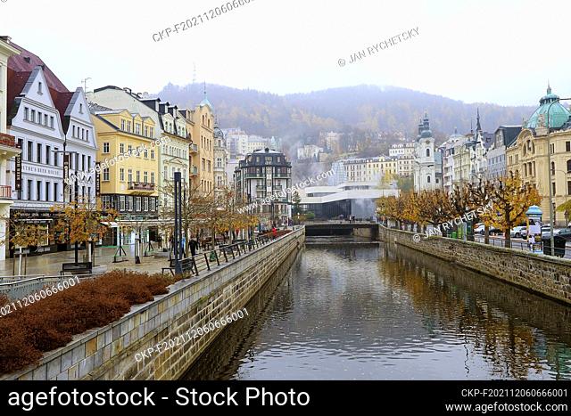 The Tepla River in Karlovy Vary in front of the Theatre Square - in the background the Hot Spring Colonnade