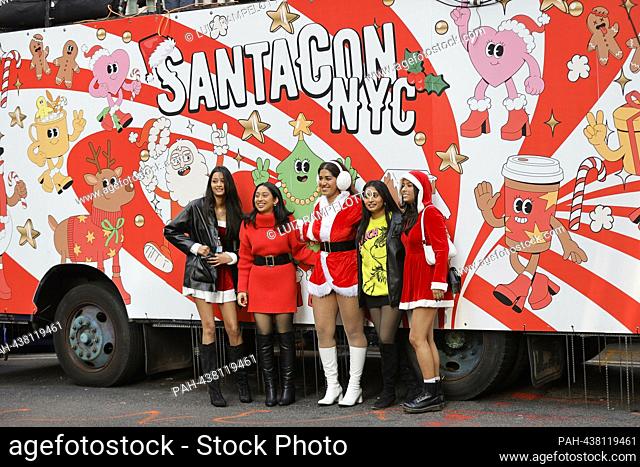 New York, USA, December 09, 2023 - Thousands of Peoples Dressed in Santa Costume Celebrated today the 2023 SANTACON in New York City