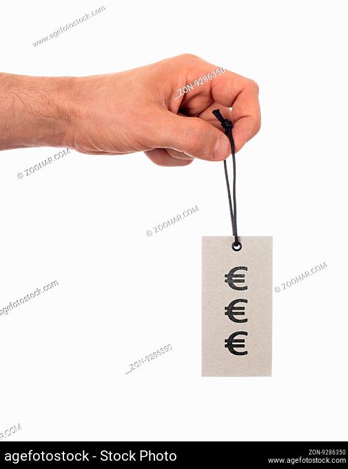 Tag tied with string, price tag - Euro (isolated on white)