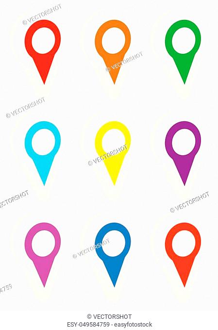 Map marker, map pin icon set in 9 colors
