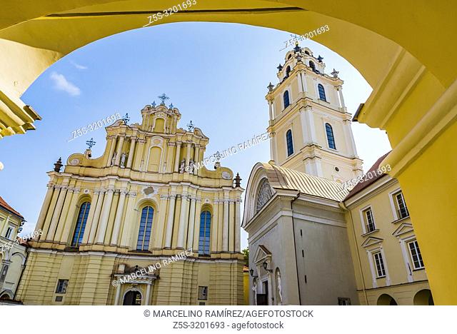 The Grand Courtyard of Vilnius University and Church of St. Johns. Vilnius, Vilnius County, Lithuania, Baltic states, Europe