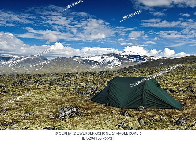 Tent on the way to Galdhoppingen, Jotunheimen National Park, Norway
