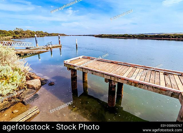 The idyllic Barwon River in Moonah Park and Lake Connewarre Wildlife Reserve on a hot summer's day in Barwon Heads, Victoria, Australia