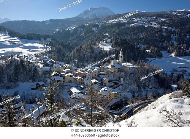 Switzerland, Europe, village, canton, GR, Graubünden, Grisons, winter, Oberhalbstein, Tiefencastel