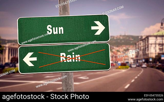 Street Sign the Direction Way to Sun versus Rain
