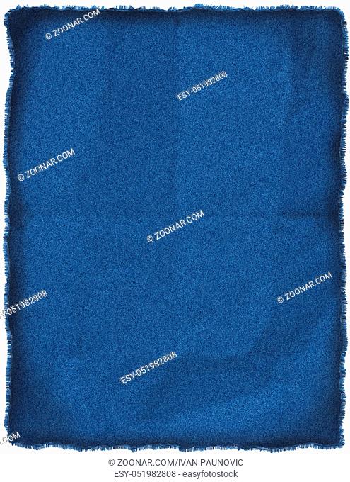 Wrinkled, old blue jeans patch on letter size paper