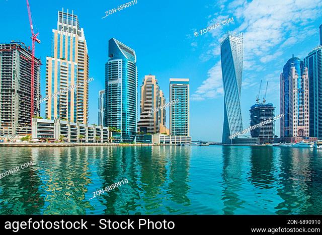Dubai - AUGUST 9, 2014: Dubai Marina district on August 9 in UAE, Dubai. Dubai Marina district is a popular residential and business area