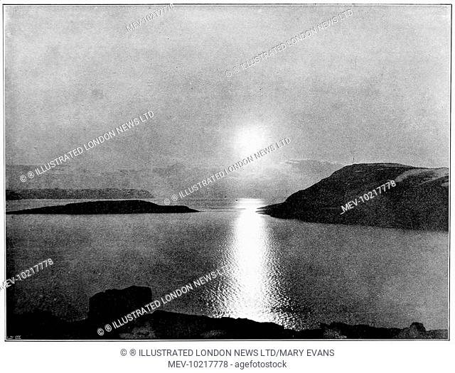 Photograph showing the Midnight sun, as seen from the cliffs near Hammerfest in Norway, the Northernmost town in the world, 1897